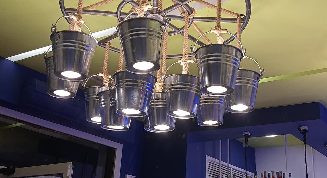 Bufala Bar dining room with bucket pendant lighting